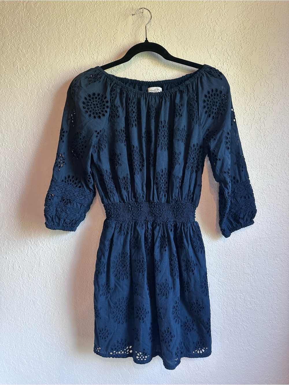 Michael stars Navy Alessandra Eyelet cotton 
Smocked Waist Women’s Dress